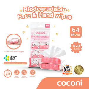 COCONI Biodegradable Face & Hand Baby Wipes | Tisu Basah Bayi Mini 64Sheets Travel Friendly