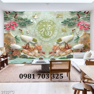 Tranh gạch đẹp tùng hạc trang trí nhà