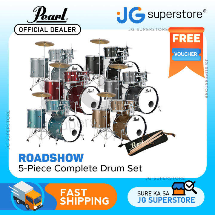  Pearl Roadshow Drum Set 5-Piece Complete Kit with