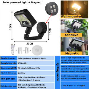 Magnetic Solar LED Outdoor Light 92 High Bright LED Motion Sensor 3 Modes 360° Adjustable Waterproof Garden Wall Lamp