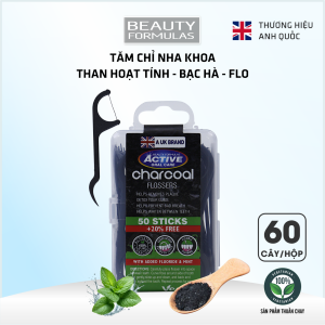 Tăm chỉ xỉa răng nha khoa Anh Quốc UK Beauty Formulas than hoạt tính + bạc hà xỉa răng tiệt trùng chăm sóc răng miệng
