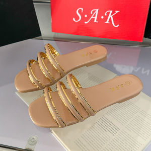 SAK Elegant Womens Flat Sandals with Gold Accents and Open Toe Design AK-21 SIZE 35-40