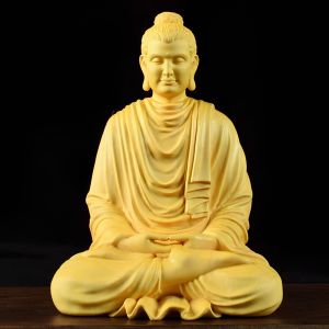 Tượng Phật Ta Bà Tam Thánh chất liệu Gỗ Hoàng Dương Mộc size 10 - 12cm nhập khẩu làng nghề chạm khắc tượng Đài Loan