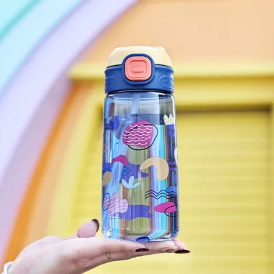 LAZALAI Plastic Drinking Bottle Straw Leakproof Kids Sippy Cups Cute Outdoor Drinkware