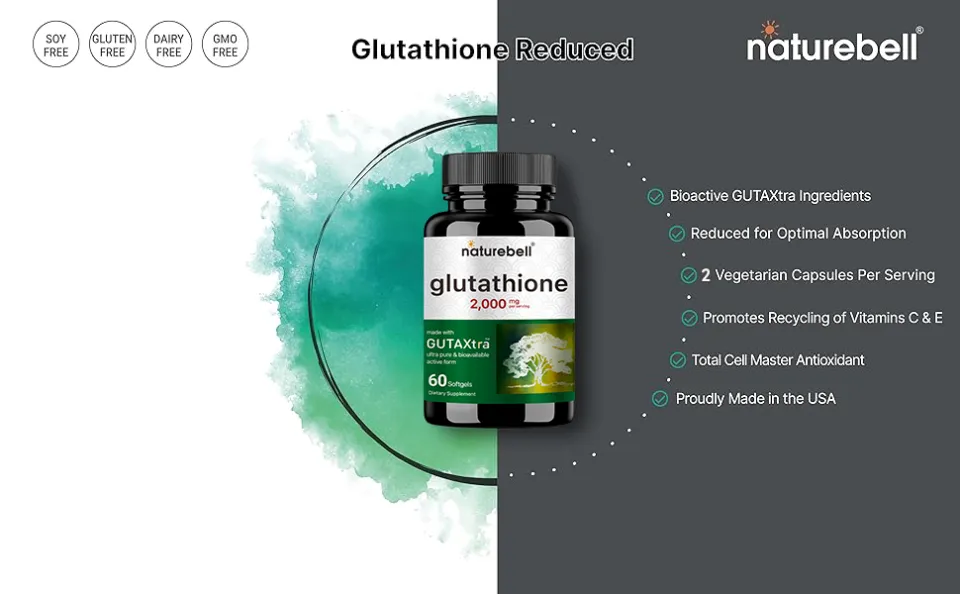 NATUREBELL GLUTATHIONE - Suplemen Glutatione 2000 mg per Porsi Membantu  Detoksifikasi dan Memperbaiki Kesehatan Kulit 60 Softgels Capsules 30 Hari  Pemasokan Glutathione Asli Dari Amerika - Lazada