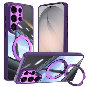 Magnetic Clear Case with Stand [Compatible with MagSafe] 360° Rotatable Ring Holder KickstandFull Camera Protection Hard Shockproof Phone Case for Samsung S26 UltraS26+S25 UltraS25 EdgeS25 FES25 PlusS24 ultraS24 PlusS24 FEA17A57A37A16A56A36