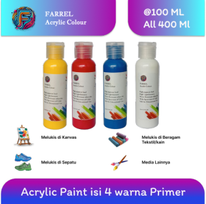 Cat Akrilik / Lukis / Kanvas / Mural Paket 4 warna isi 100 ML per botol Farrel Acrylic Colour