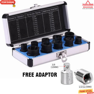 YUKIDO - 10 PCS Alat Pembuka Baut Mur Hex Rusak 9mm-19mm Set Kunci Ring pass Damaged Screw Bolt Nut Remover Patah Dol Screw Extractor Sekrup