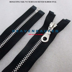 Resleting Zipper Jaket YKK 70 cm Hitam - Silver Set Open End Buka Lepas Type Gigi Besi Slider Oval Harga Per Biji