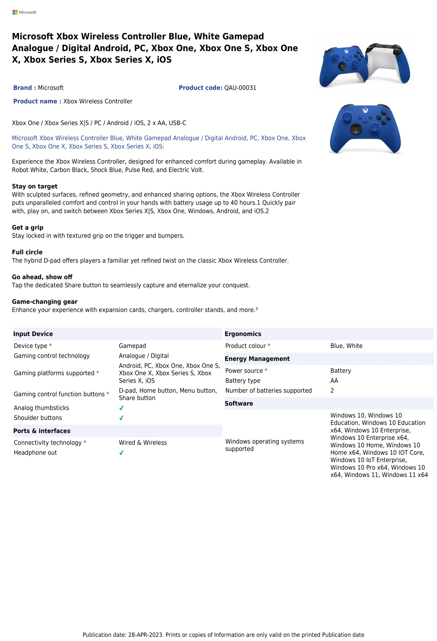 XBOX Wireless Controller Shock Blue