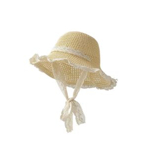 YOUYO Shading Hat Children Straw Sun Hat Korean Style Lace Up Childrens Visor Hat Solid Color Anti-UV Sun Hat Cartoon Sunshade Hat Kid