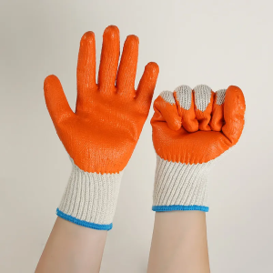 JIAHAO pair ORANGE Rubber Gloves Construction Gloves Thick Cotton Safety Gloves Heavy Duty Industrial Gloves