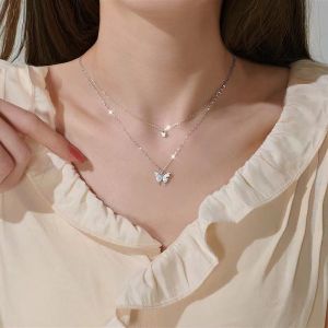 2022 model terbaru🔥 Kalung Wanita Korea Liontin Kupu-Kupu Hati Multilayer Rantai Klavikula Kombinasi Fashion Murah