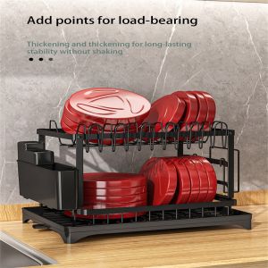 【Free Gifts】Dish Organizer Rack 2 Tier Dish Drying Rack With Drainboard And Utensil Storage Holders Space-Saving Shelf For Kitchen Counter   Aatroxw