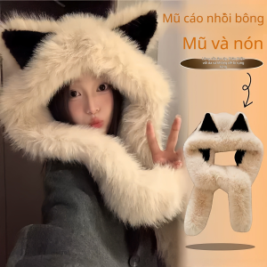 Khăn Quàng Cổ Khăn choàng lông cáo dễ thương cho nữ vào mùa thu đông bảo vệ cổ mũ che mặt