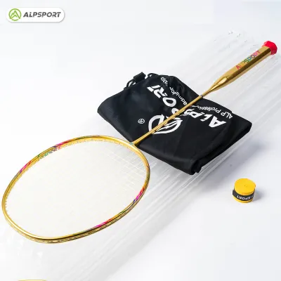 ALP BBQ2.0 Damping Ring Super Light 8U Rainbow Frame 100% Full Carbon Fiber Badminton Racket With Titanium Alloy Shock Absorption Professional Reket Sport Raket Badminton For Adult Training