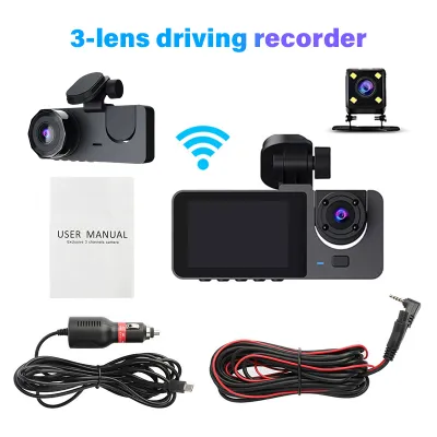 【✅SG stock】1080P Dash Cam Wifi 3 Lens Car DVR HD Video Camera 170° Wide Angle Front + Rear Night Vision with loop recording function