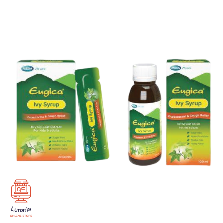 [EXP.29/10/2025] Mega Eugica Ivy Syrup Sachets 20x5 ml., Bottle 100 ml. ยูจิก้า ไอวี่ ไซรัป ชนิด ซอง 20x5 มล., ชนิดขวด 100 มล.
