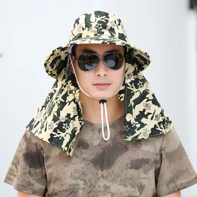 QZH Camouflage Sun Hat For Women Men UV Protection Wide Brim Hats