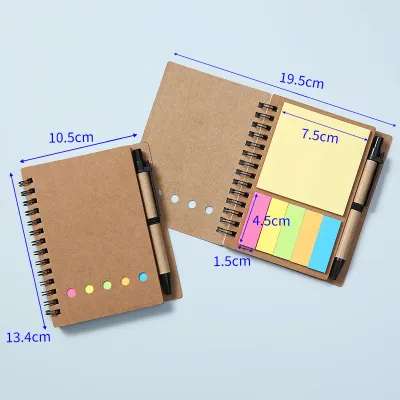 Kraft Paper Coil Notebook Spring Notebook with Ballpen and Stickynotes Notepad Office Stationery