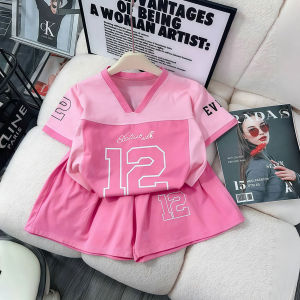 Beryl kids🌸ชุดเด็กผู้หญิง🎀ฤดูร้อน ชุดกีฬาเด็ก สไตล์เกาหลี เวลาว่าง ชุดกางเกงขาสั้นแขนสั้นสีบล็อก