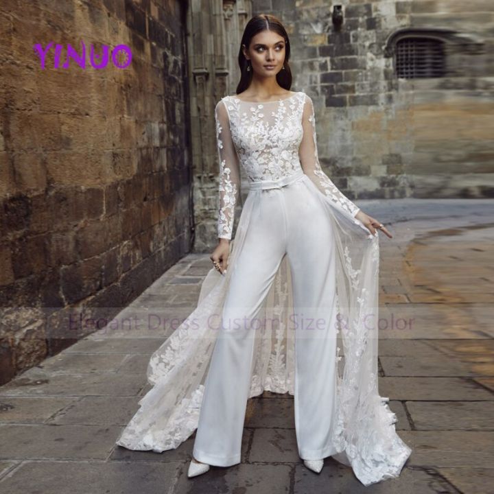 CY Wedding Dresses Jumpsuits with Tulle Overskirt Deep V Neck Beach Wedding  Dress Bridal Gowns Sexy Back White at Amazon Women's Clothing store