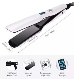 Tourmaline Ceramic Hair Straightener 3D Floating Wide Plates LCD Digital Display Fast Heating for Thick & Curly Hair