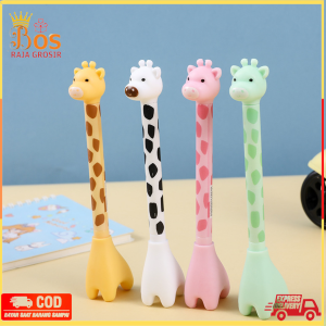 Pena Tinta Hitam Karakter Hewan Lucu Model Animal Pen Gel Jerapah Girrafe Ballpen Pena Pulpen Ujung Lancip Karakter BRG