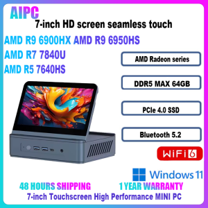 Sibolan AMD Ryzen 5 7640HS/R7 7840U/R9 6900HX/R9 6950HS DDR5 PCIe 4.0 WiFi6 BT5.2 7 inch Screen Touch MINI PC