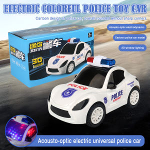 Electric Police Car Music Vehicle Toy Interactive Automatic Movement Colorful Lights Music Whistle Effect Gift for Kids (Battery-Worked)
