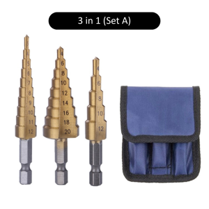 PUSAT69 Mata Bor Pagoda HSS Step Drill Bit Set 3pcs Titanium Kerucut Besi Hexagonal 4-12 4-20 4-32 mm Spiral