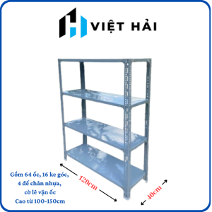 Kệ Sắt V Lỗ 3 4 Tầng: Dài 120x40cm x Cao Tùy Chọn - Màu Xám Ghi Chống Gỉ Sét Dễ Lắp Ghép - tại Kệ Sắt Việt Hải.