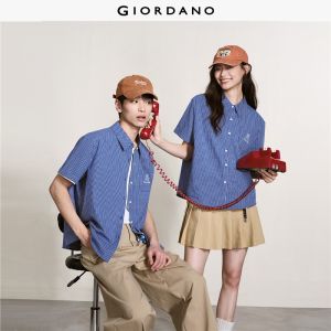 Giordano Women Tom & Jerry embroidery short sleeve grid shirt Free Shipping 18346312
