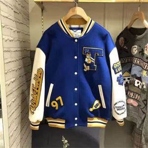 Jaket Anak Varsity Baseball Model kancing Jaket Bomber Kekinian INISIAL T gratos ganti inisial Baju Hangat Musim Dingin Lengan Panjang Atasan Fashionable Pakaian Simple Modis Baju Casual S M L XL XXL hitam navy Jaket Anak Casual Jaket Murah Meriah