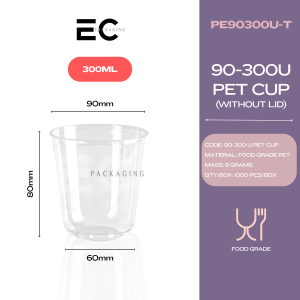 EC 100Pcs Thick Transparent Pet UCup 90MM 400/500/700ML Milk tea/Shake/Juice/Coffee Cup