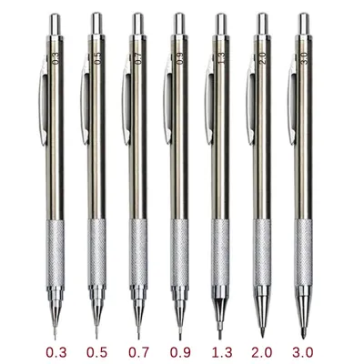 1ชิ้นดินสอกดขนาด0.3มม. 0.5มม. 0.7มม. 0.9มม. 1.3มม. 2.0มม. 3.0มม. ดินสอโลหะ Pensil Meganikal Pensil Besi