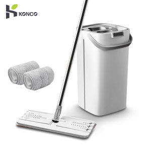 Konco Upgrade Cleaning Mop with 2 pieces mop cloth  Kitchen Cleaner Cleaning tools Hands wash Free 360 Rotating Flat Mops with Bucket