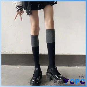 YoPo Knee High Socks Ladies Long Tube School Socks Black/Gray Color Girls JK Costumes