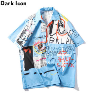 Dark Icon Graffiti Shirts Men Summer Beach Mens Shirts Short Sleeve 2024 New Retro Shirts Man Streetwear Clothes
