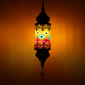 Turkish Mosaic Pendant Light Vintage Art Deco Handcrafted Glass Pendant Lamp Colorful Romantic Light Hollow Carved Iron