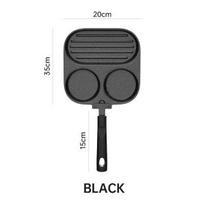 Nipiin Multifunctional 3in1 Breakfast Pan Egg Burger Omelette Frying Pan Non-stick Steak Pancake Pan with Wooden Handle