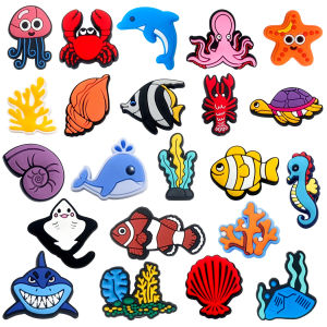 22Pcs Underwater Mobilization Cartoon Crocs Jibbitz Charms Sea Star Crab Shoes Buckle for Crocs