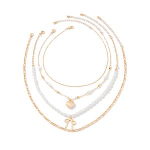 NVIEN1 Love Bowknot Beaded Necklace Punk Crystal Multilayer Pendant Necklace Cool Adjustable Y2K Metal Necklace Women