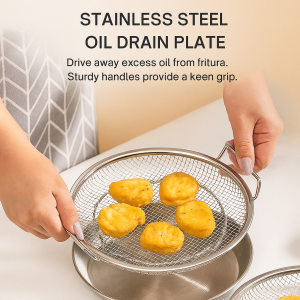 Stainless Steel Round Filter Mesh Frying Drain Pan Strainer Colander Household Kitchen Fried Snacks Oil Drain Net