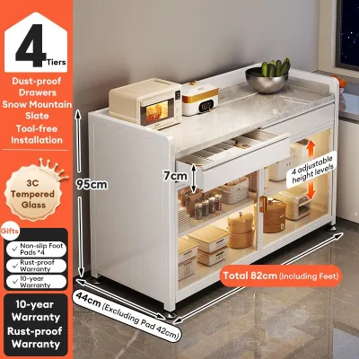 NINI Marble Effect Top Kitchen Storage Cabinet | Dustproof Dish Organizer with Drawer | Large Capacity Pantry Cabinet | Kitchen Countertop Organizer