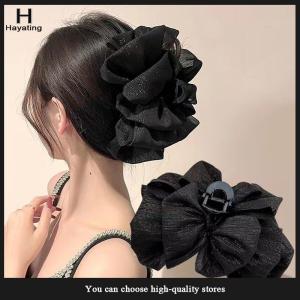 Hayating Fashion Women Seersucker Clip Black Bowknot Hair Grab Hair Bow Shark Clip Mesh Bubble Grabber Girl Headwear