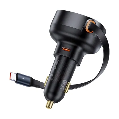 Baseus 60W Car Charger Built-in Retractable Fast Charging USB/Type C/Lightning iPhone Cable