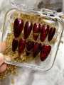 LNS- press on nails / kuku palsu wanita model cat eye maroon mawar. 