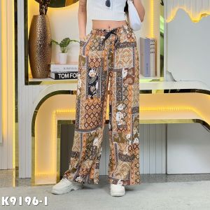 กางเกงอัดพลีทขายาวผู้หญิง กางเกงสาวอวบ กางเกงขายาวผู้หญิงสไตล์เกาหลี พร้อมส่งกางเกงขาบานราคาถูก พร้อมส่งในไทย K9195/K9196