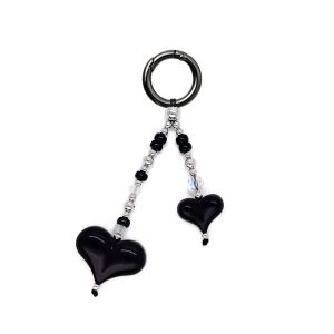 A5TG Colorful Beads Bag Charm Keychain Handmade Double Heart Shape Car Keychain Decoration Y2K Heart Pendant Charm Bags Keys Decoration